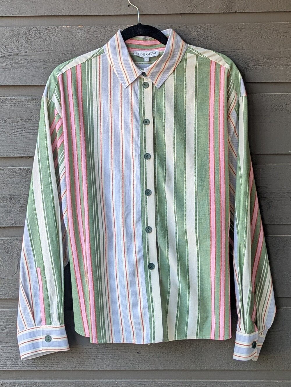 STINE GOYA Forest Stripe 100% Organic Cotton Button Front Shirt Cut Out Tie Back